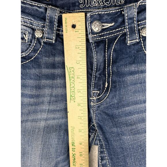 Miss Me Jeans Women’s Size 29 Blue Skinny Distressed Sequence Cross Low Rise - Picture 6 of 9